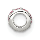Sterling Silver 925 Pink CZ Spacer Bead with Solid Cast Design